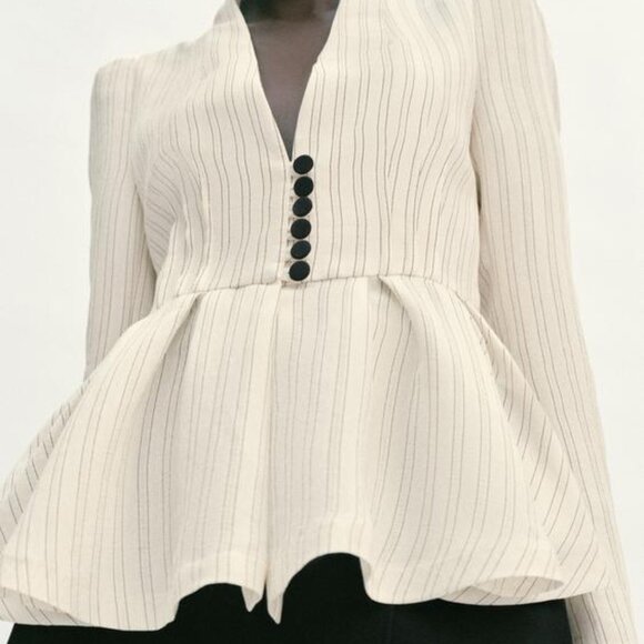 ZARA STRIPED PEPLUM BLAZER - Picture 8 of 11